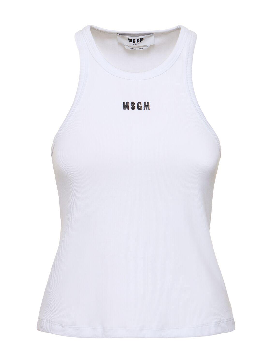 MSGM Cotton Jersey Logo Tank Top In White Product Image
