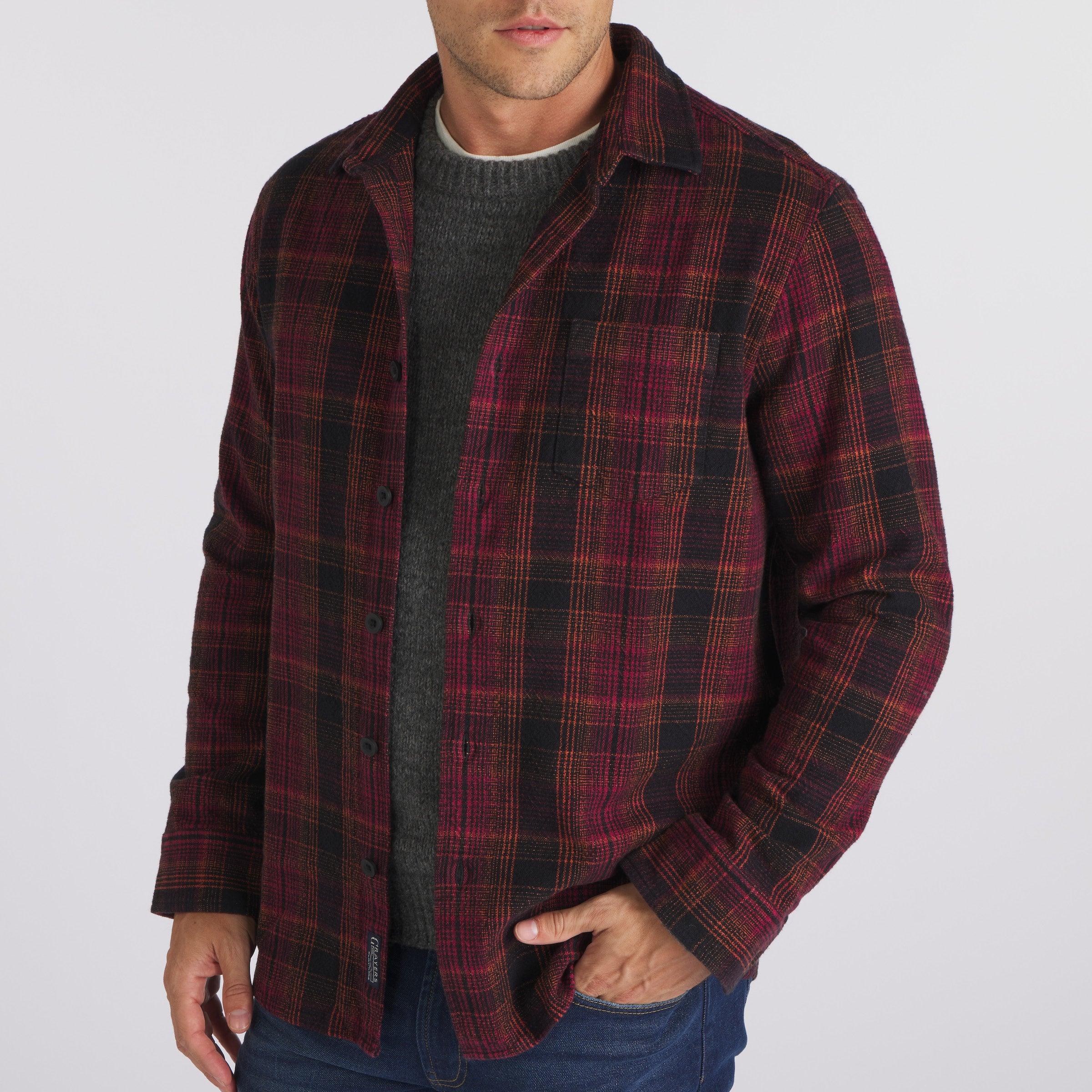Heavy Casement Flannel Shirt - Black Burgundy Orange (Final Sale)* Product Image
