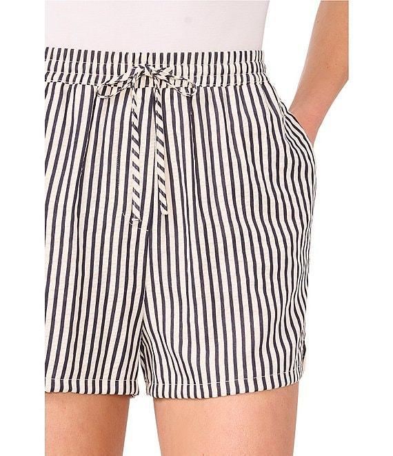 CeCe Woven Stripe Print Drawstring Tie Front Coordinating Shorts Product Image