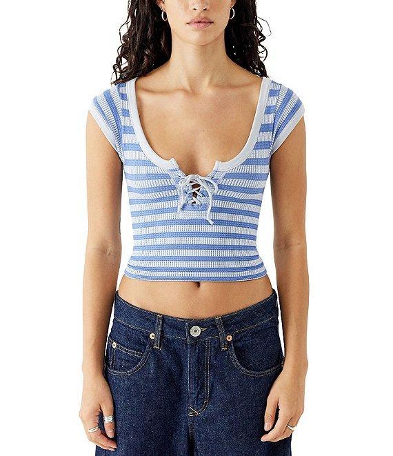 BDG Urban Outfitters Knockout Cap Sleeve Lace-Up Front Crop Top Product Image
