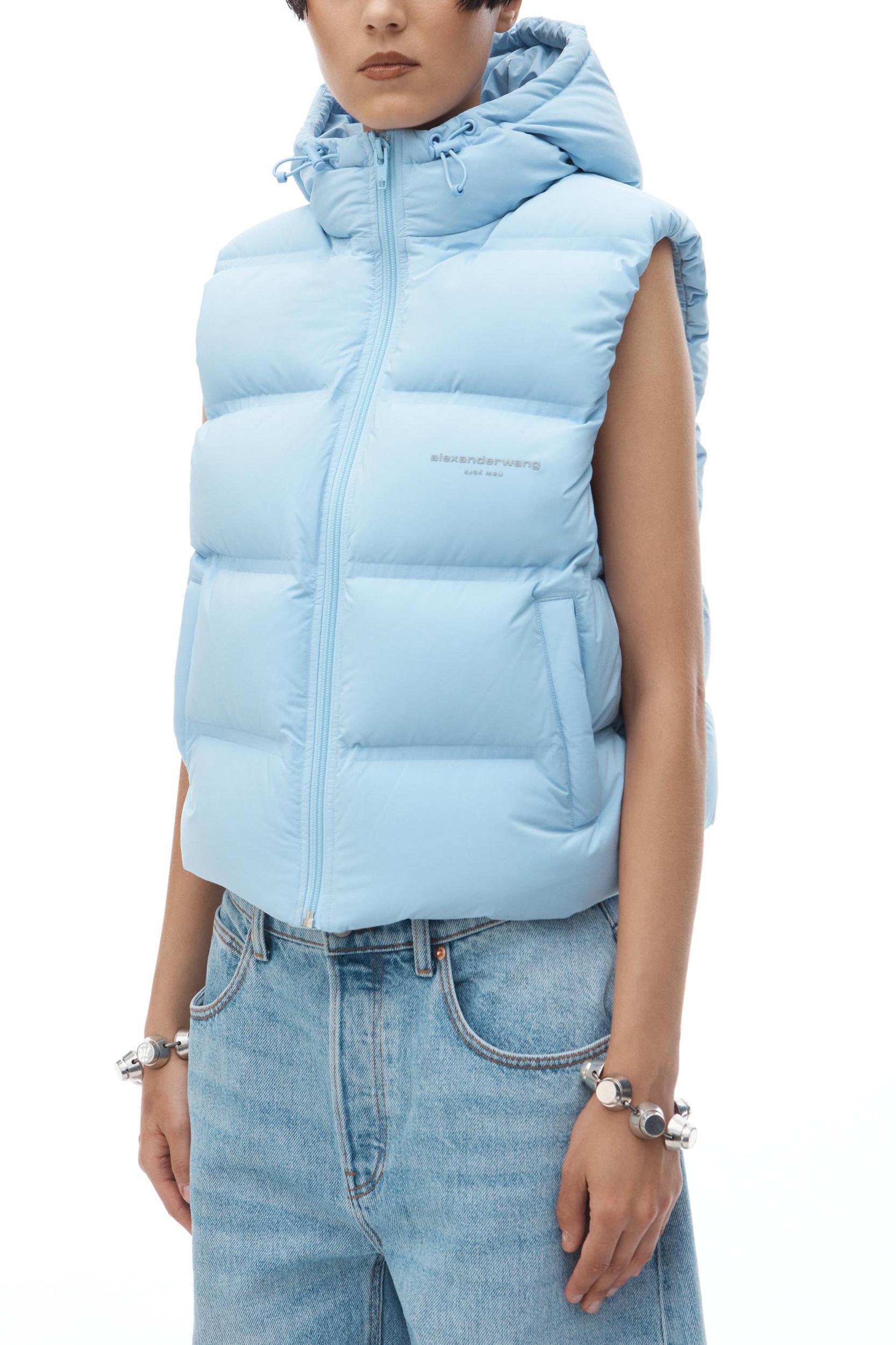 Cropped Hooded Puffer Vest With Reflective Logo Product Image