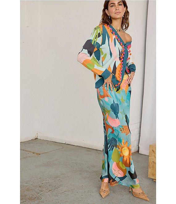 Never Fully Dressed Balearic Abstract Print V-Neck Long Sleeve Cardigan Product Image