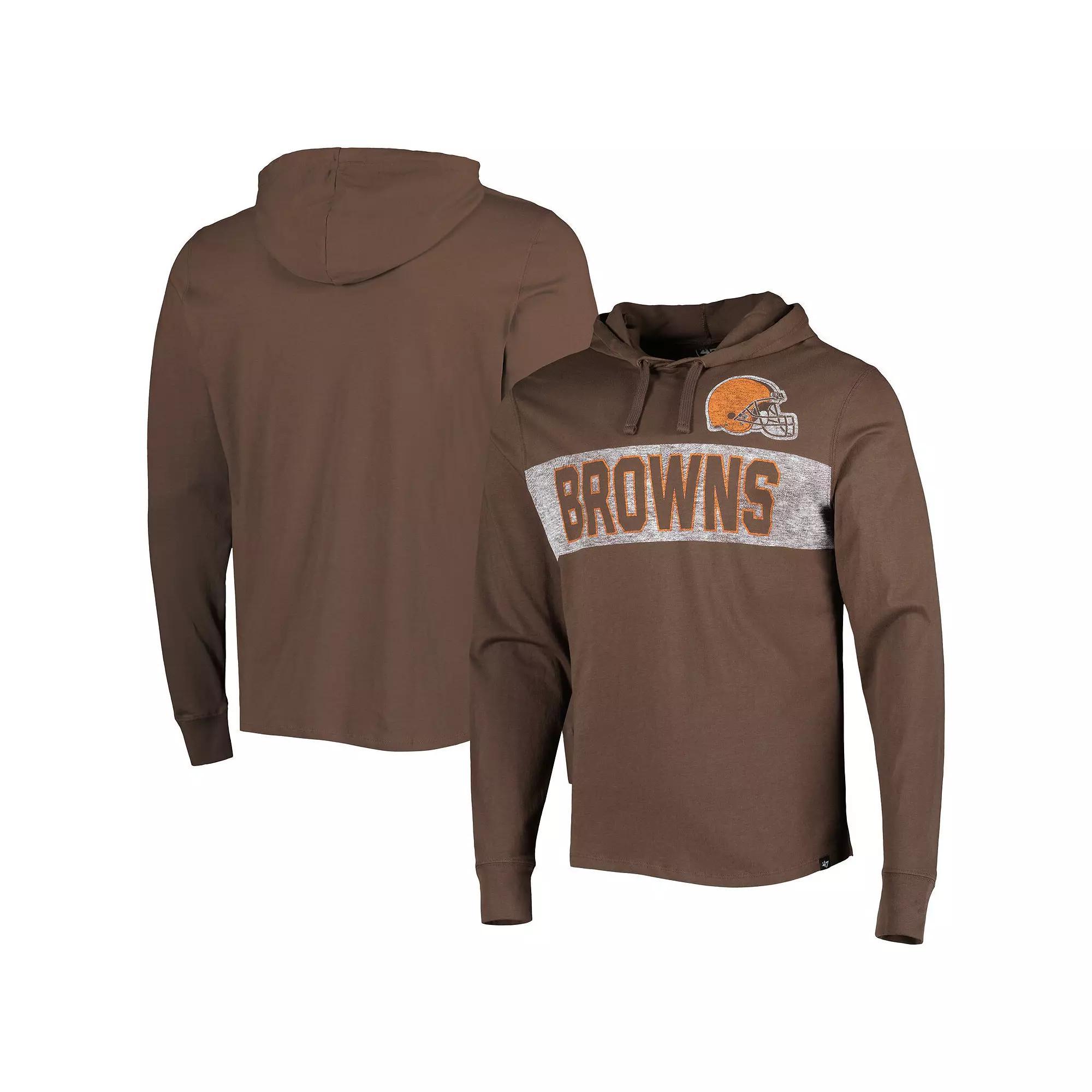 Men's '47 Brown Cleveland Browns Field Franklin Hooded Long Sleeve T-Shirt, Size: Small Product Image