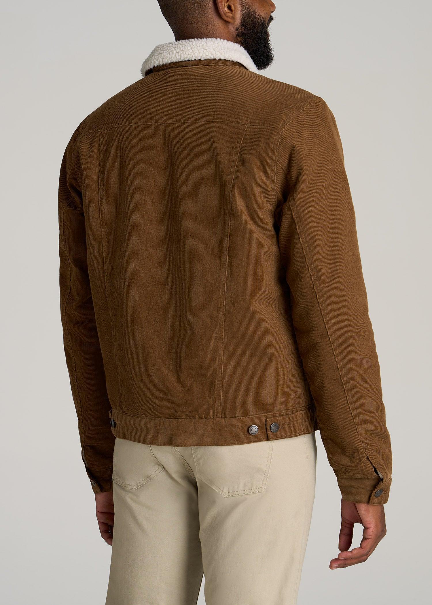 LJ&S Men's Sherpa Corduroy Tall Trucker Jacket in Tan Brown Product Image