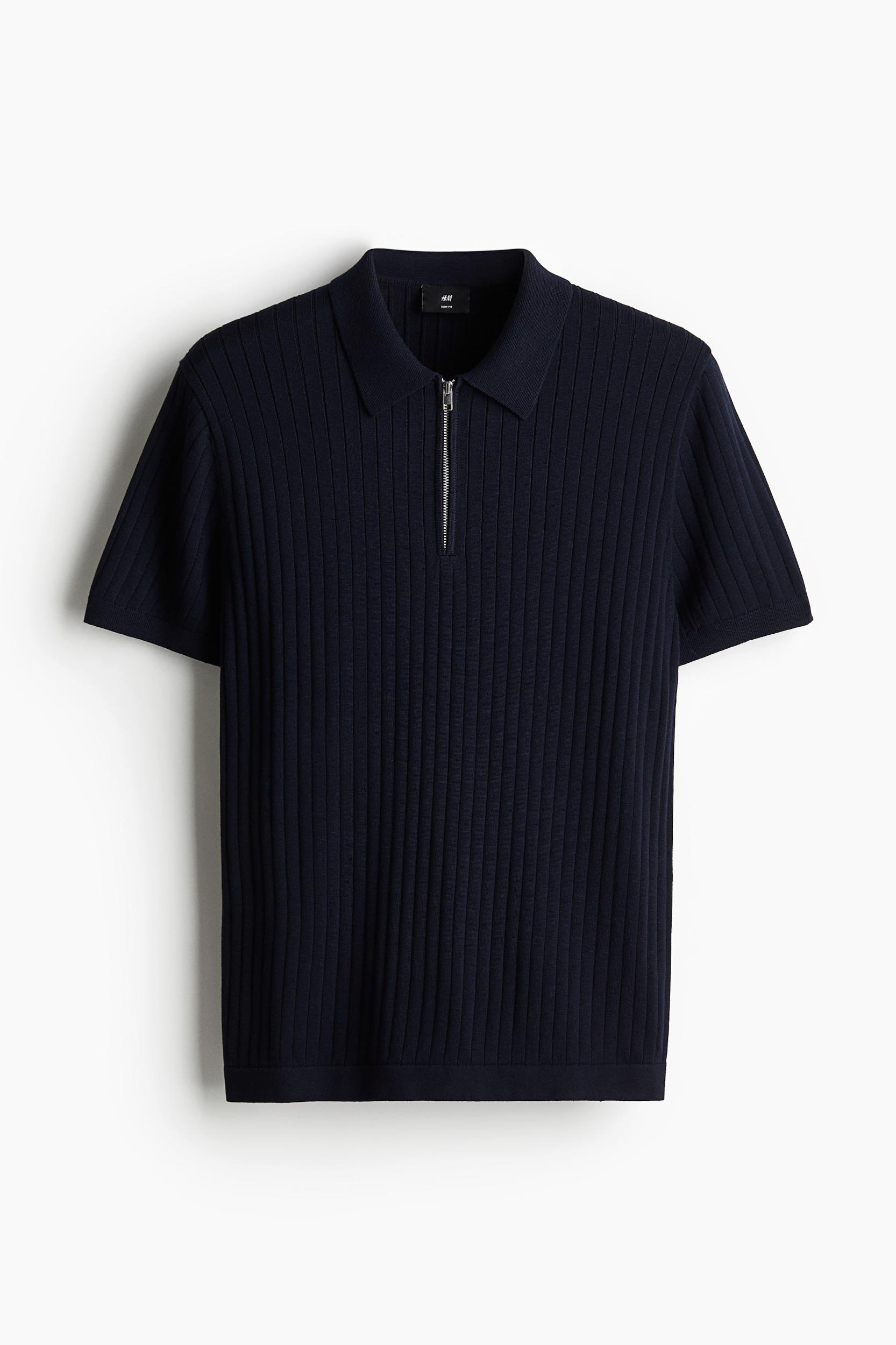 Slim-Fit Rib-Knit Polo Shirt Product Image