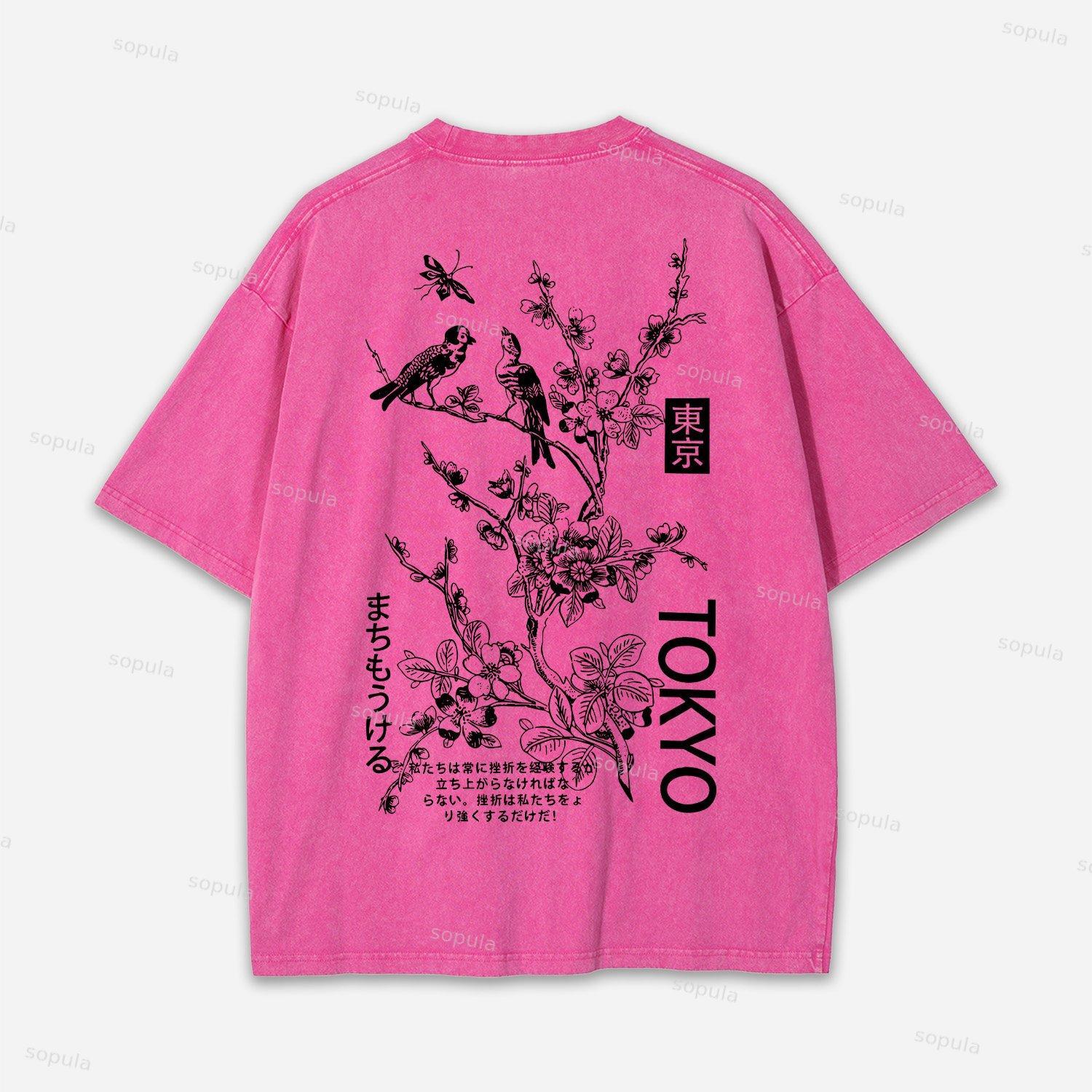 Vintage Tokyo Art Graphic Acid Washed T-shirt Product Image
