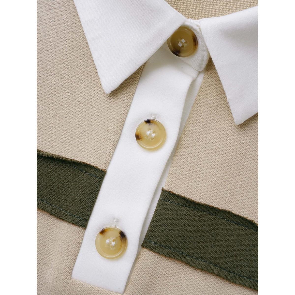 Plus Size Patchwork Contrast Button Up Sweatshirt Women Champagne Casual Contrast Shirt collar Everyday Sweatshirts BloomChic 28/5X Product Image