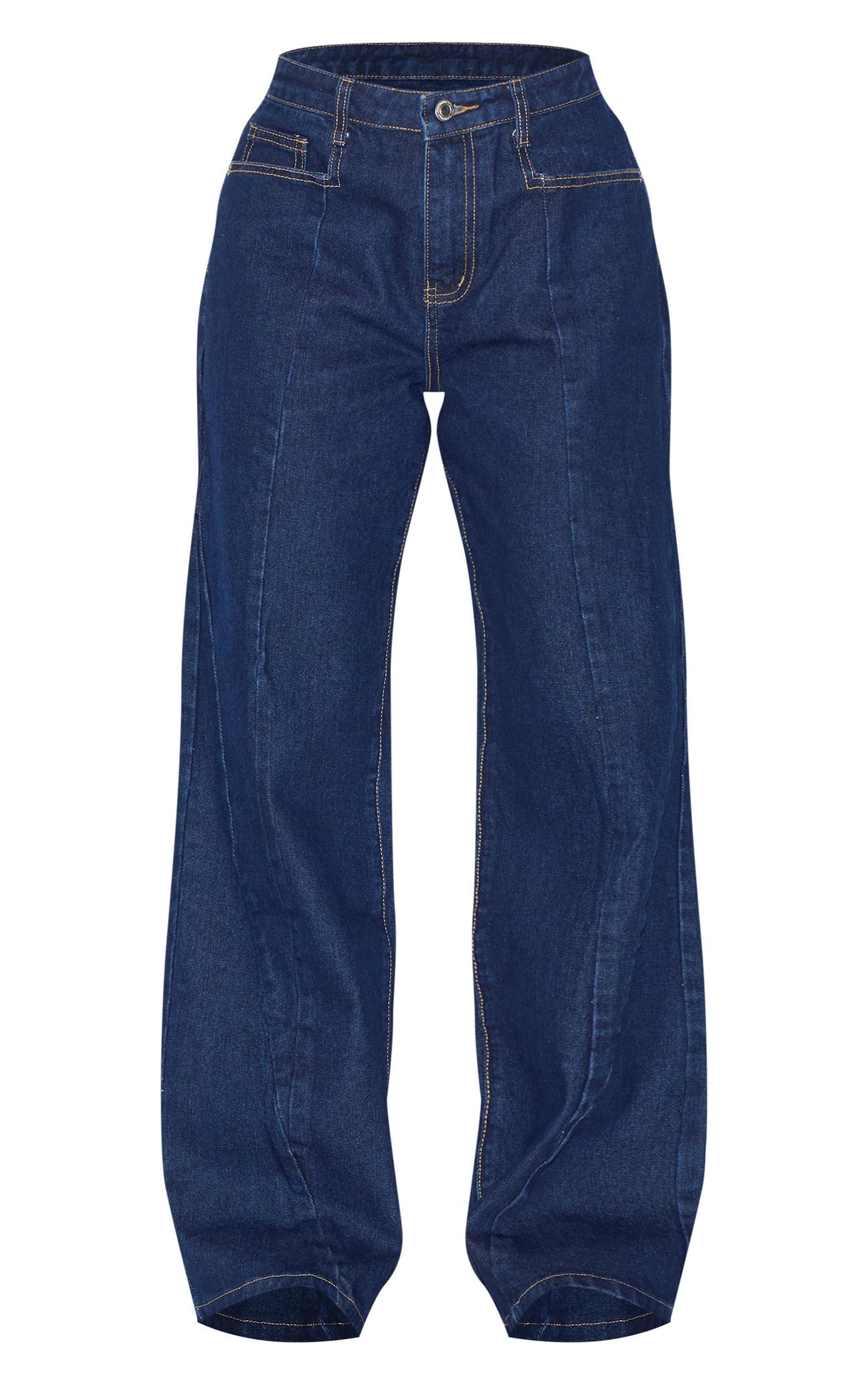 Dark Indigo Seam Detail Wide Leg Jeans Product Image