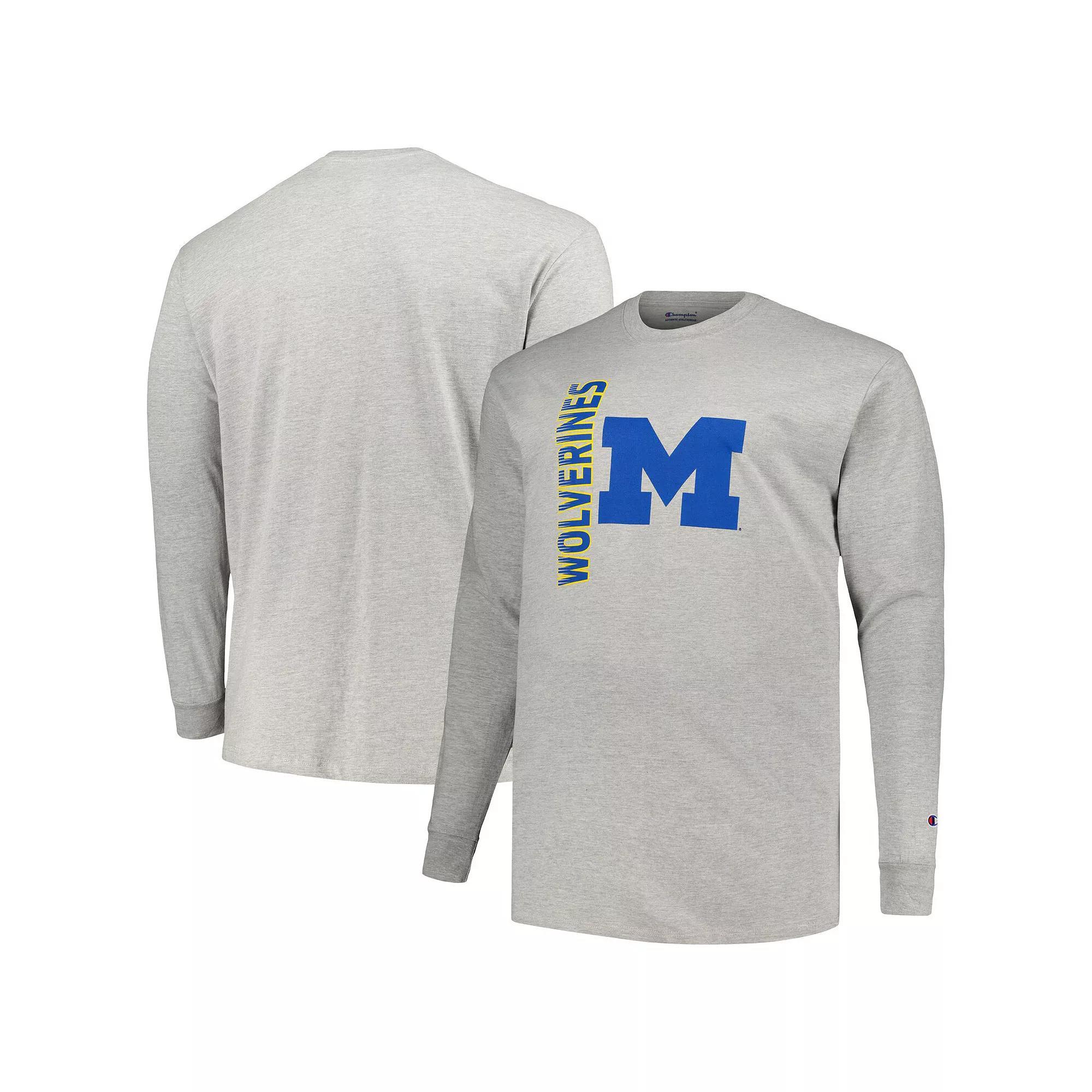 Men's Champion Heather Gray Michigan Wolverines Big & Tall Mascot Long Sleeve T-Shirt, Size: 2XB, Grey Product Image