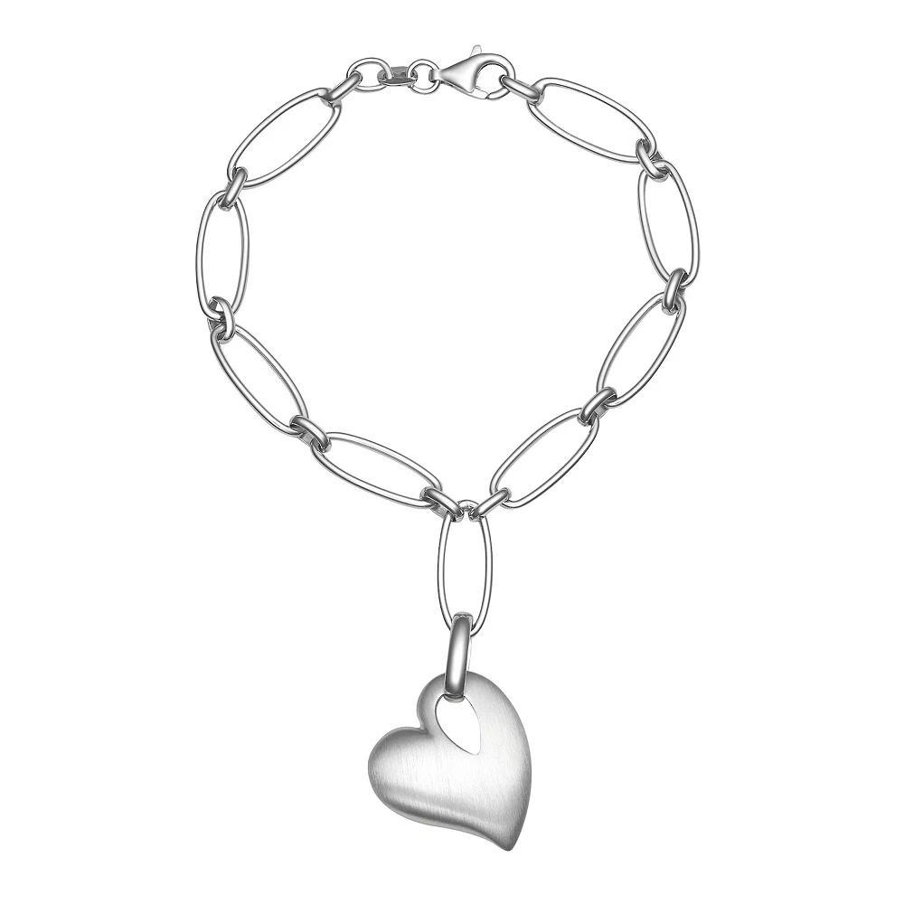 Sterling Silver Heart Charm Bracelet, Women's, Size: 7.5", Silver Tone Product Image