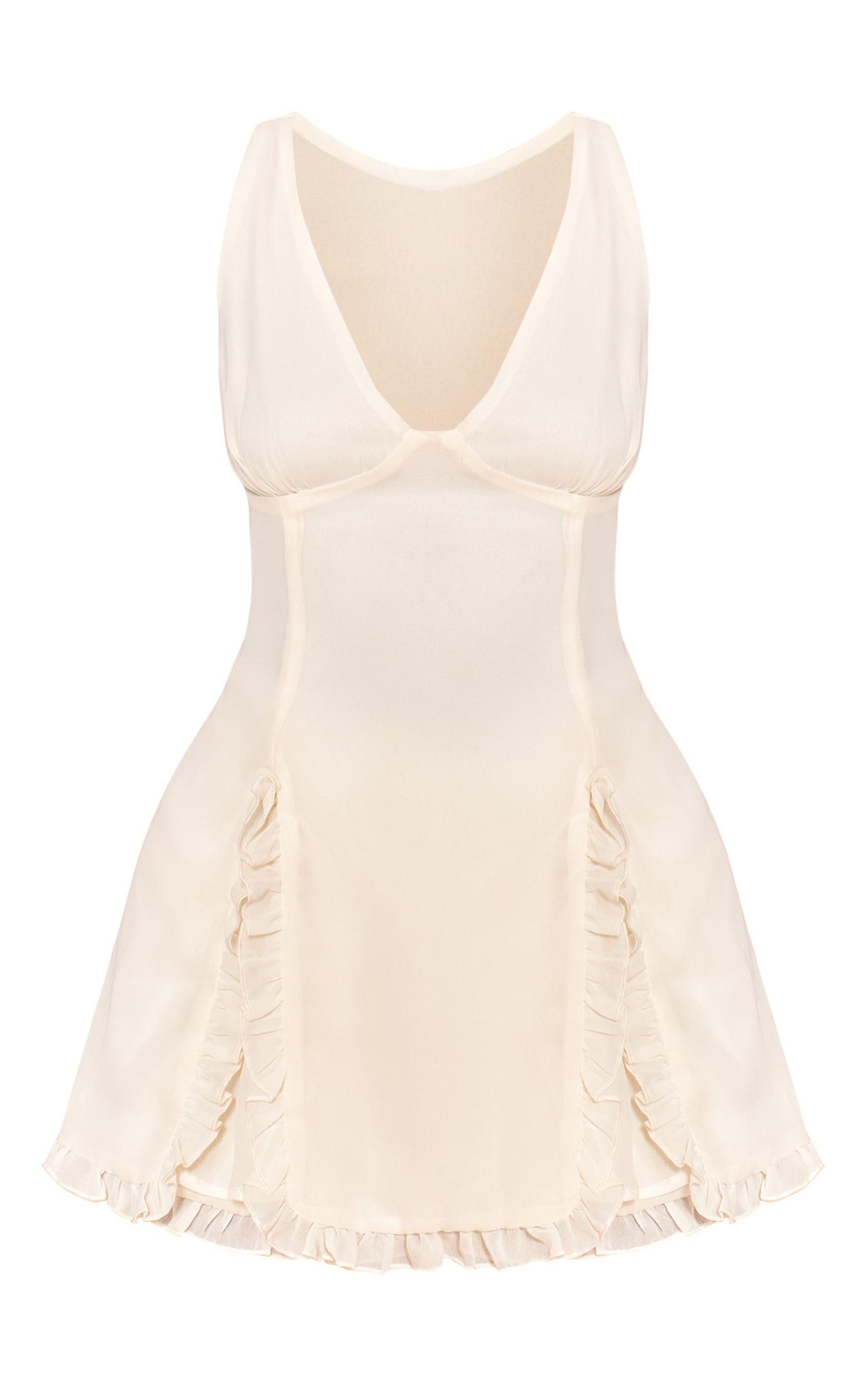 Cream Chiffon Frill Pleated Detail Romper Product Image