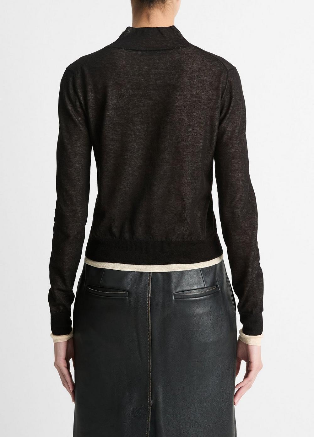 Womens Italian Cotton-Blend Double-Layer Mock-Neck Sweater, Black/white Sand, Size XL Vince Product Image