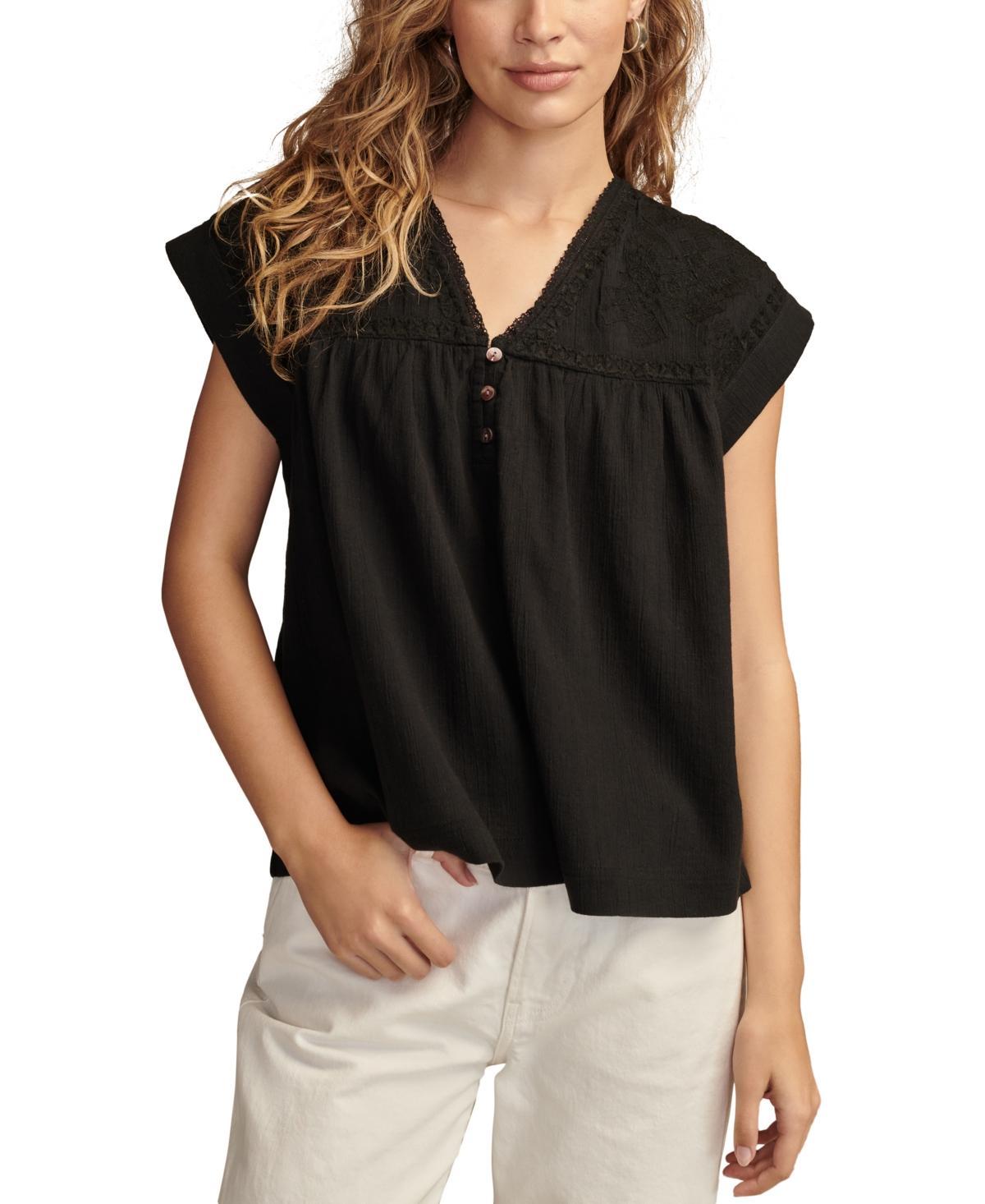 Lucky Brand Womens Cotton Eyelet Dancing Bears Tank Top Product Image