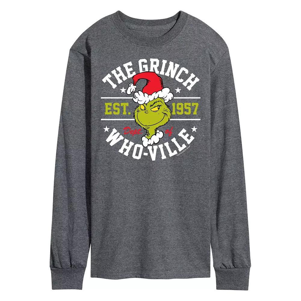Men's Dr. Seuss Grinch Who-ville Long Sleeve Tee, Size: Medium, Gray Product Image
