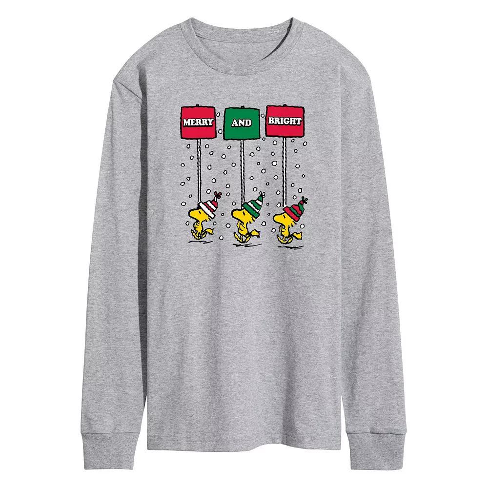 Mens Peanuts Woodstock Merry & Bright Long Sleeve Graphic Tee Product Image