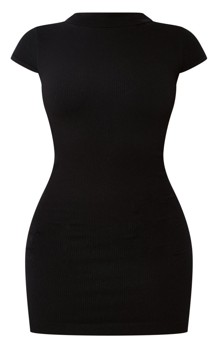 Black Structured Snatched Rib Cap Sleeve Bodycon Dress Product Image