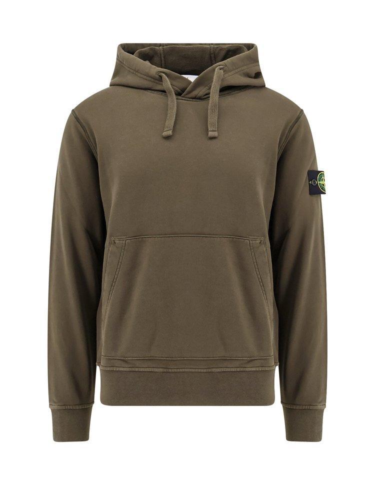 STONE ISLAND Compass Patch Drawstring Hoodie In Green Product Image