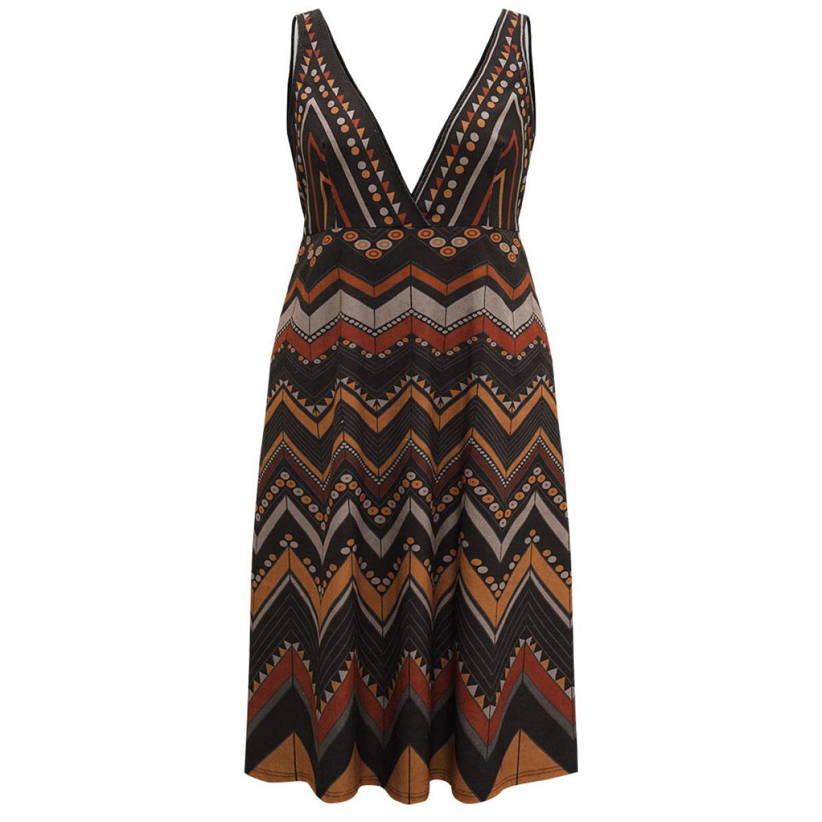 Plus Size Bandana Print Pocket Sleeveless Dress Multicolor Women Vacation Printed V-neck Sleeveless Curvy Midi Dress BloomChic 22-24/3X Product Image