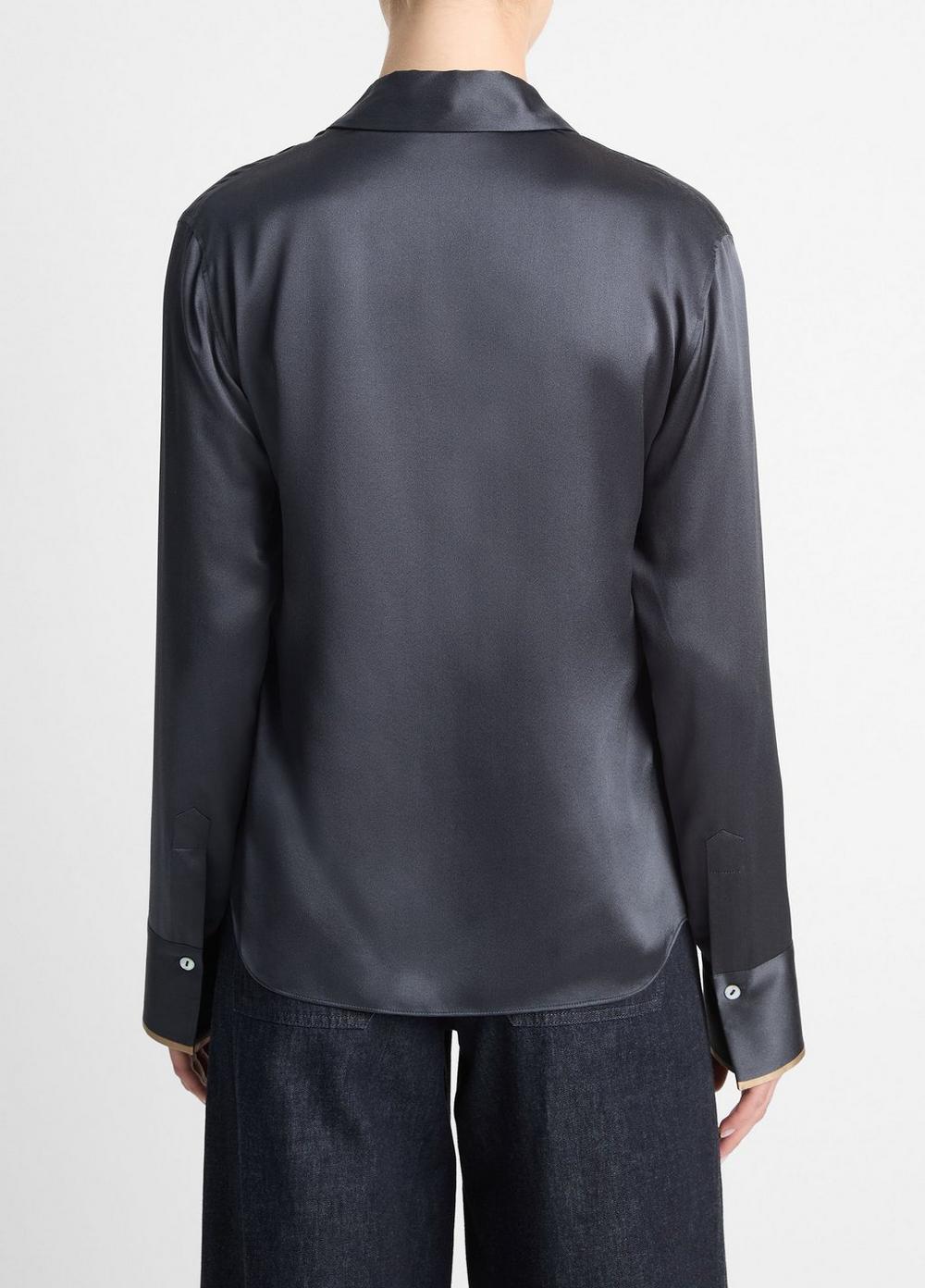 Womens Silk Tipped Slim Long-Sleeve Blouse, Graphite/rye, Size M Vince Product Image