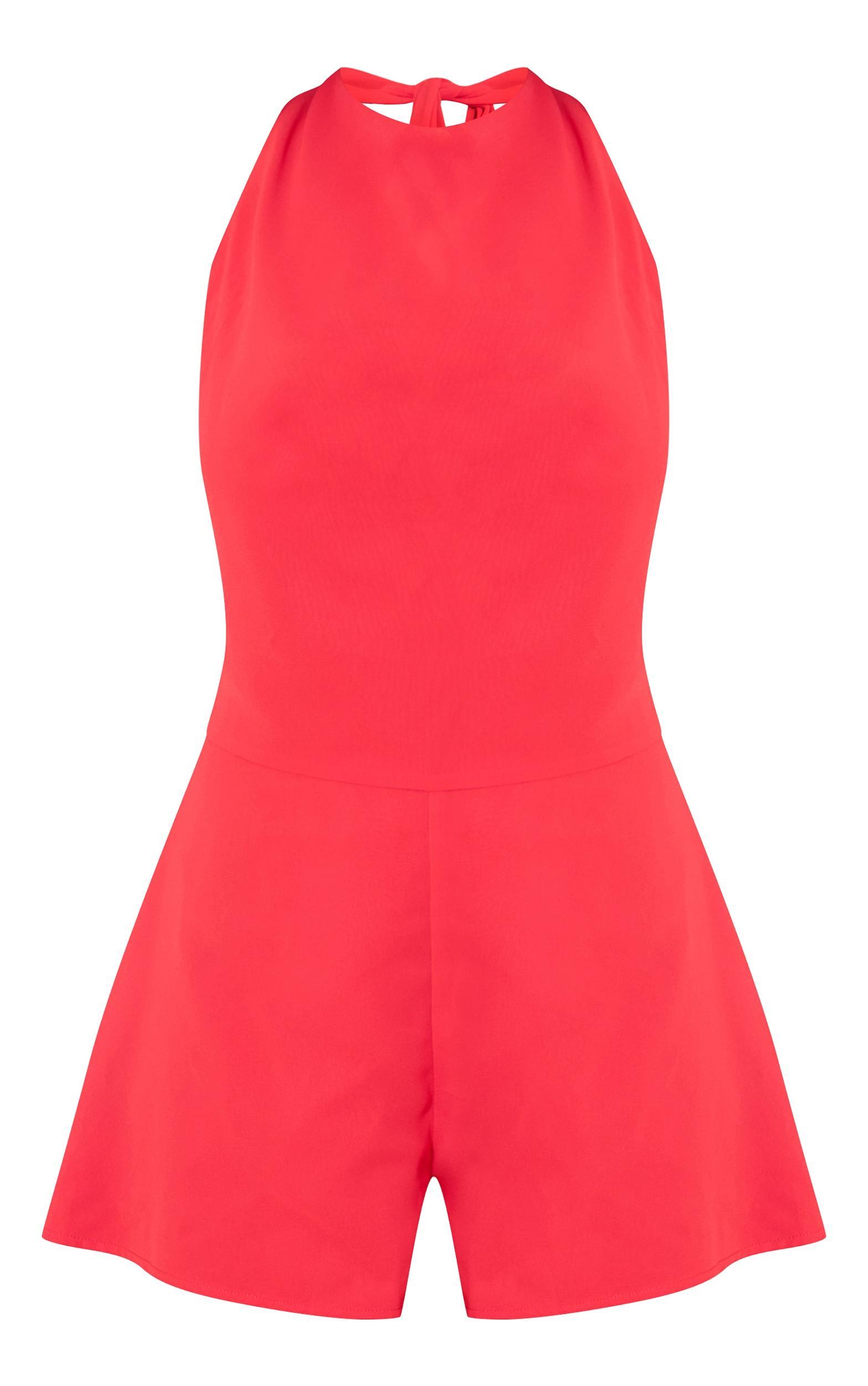 Red Chiffon Scarf Detail Floaty Romper Product Image