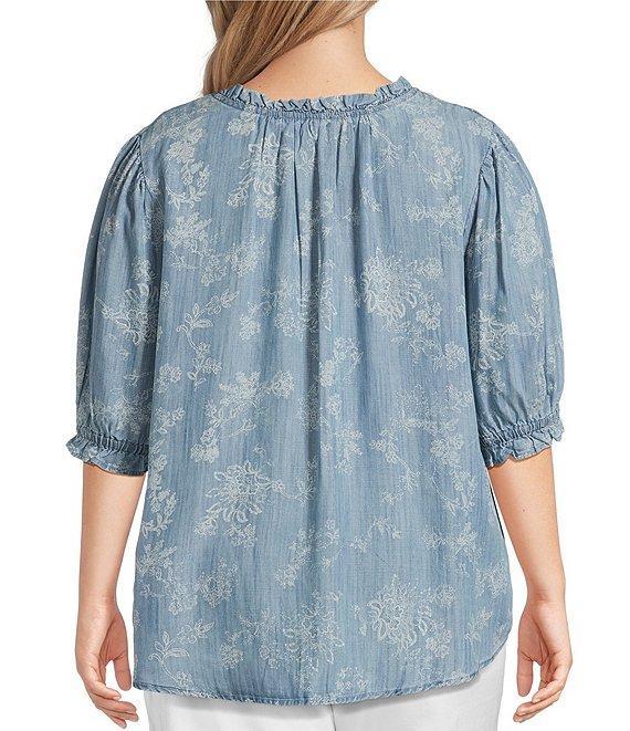 Nurture Plus Size Notch Neck Elbow Sleeve Ruffled Top Product Image