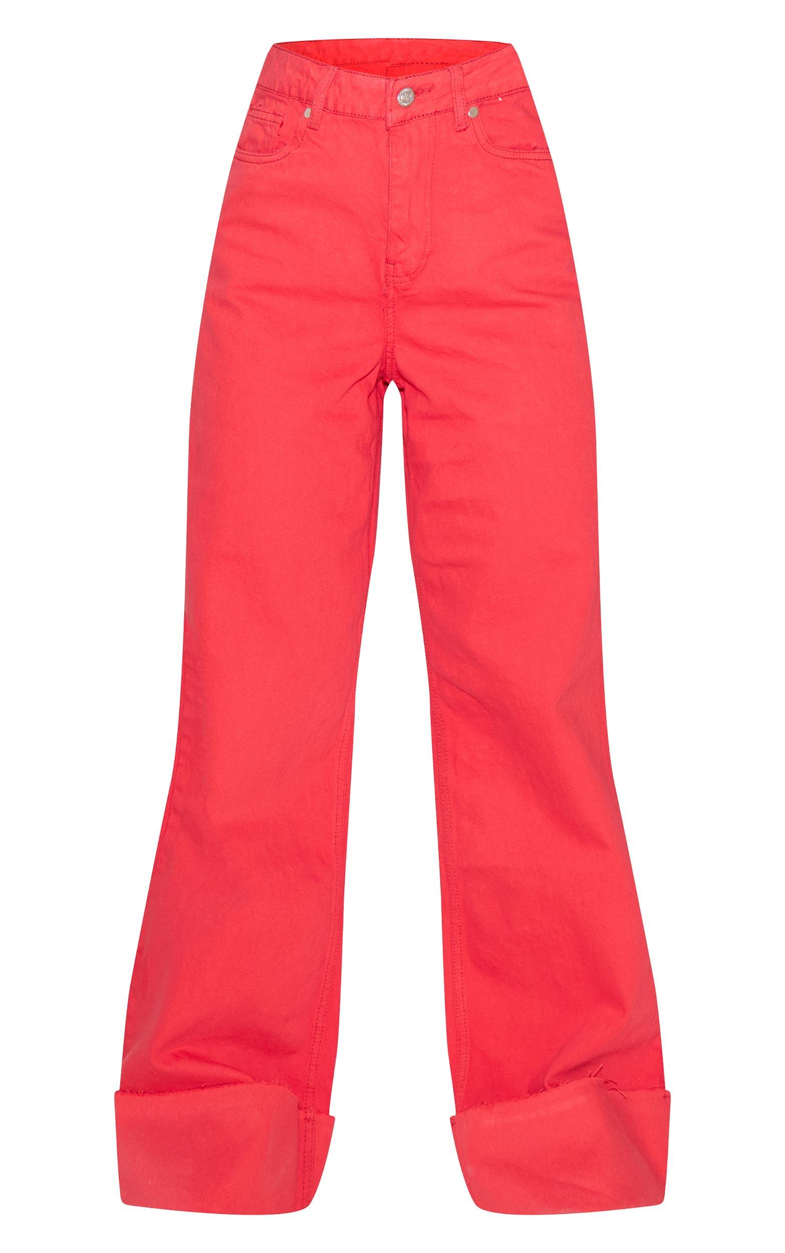 Red Mid Rise Wide Leg Jean Product Image