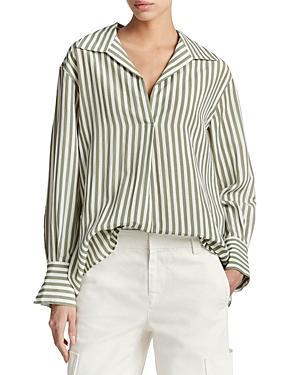 Womens Striped Shaped-Collar Long-Sleeve Top Product Image