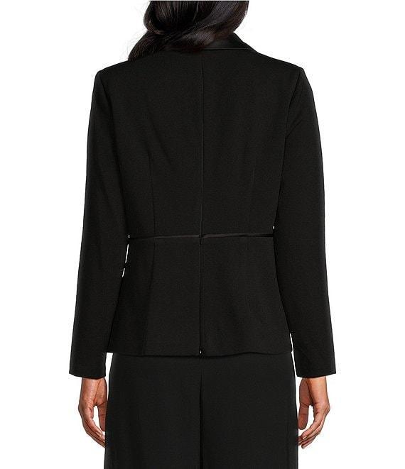 Alex Evenings Satin Collar V-Neck Long Sleeve Crepe Tuxedo Blouse Product Image