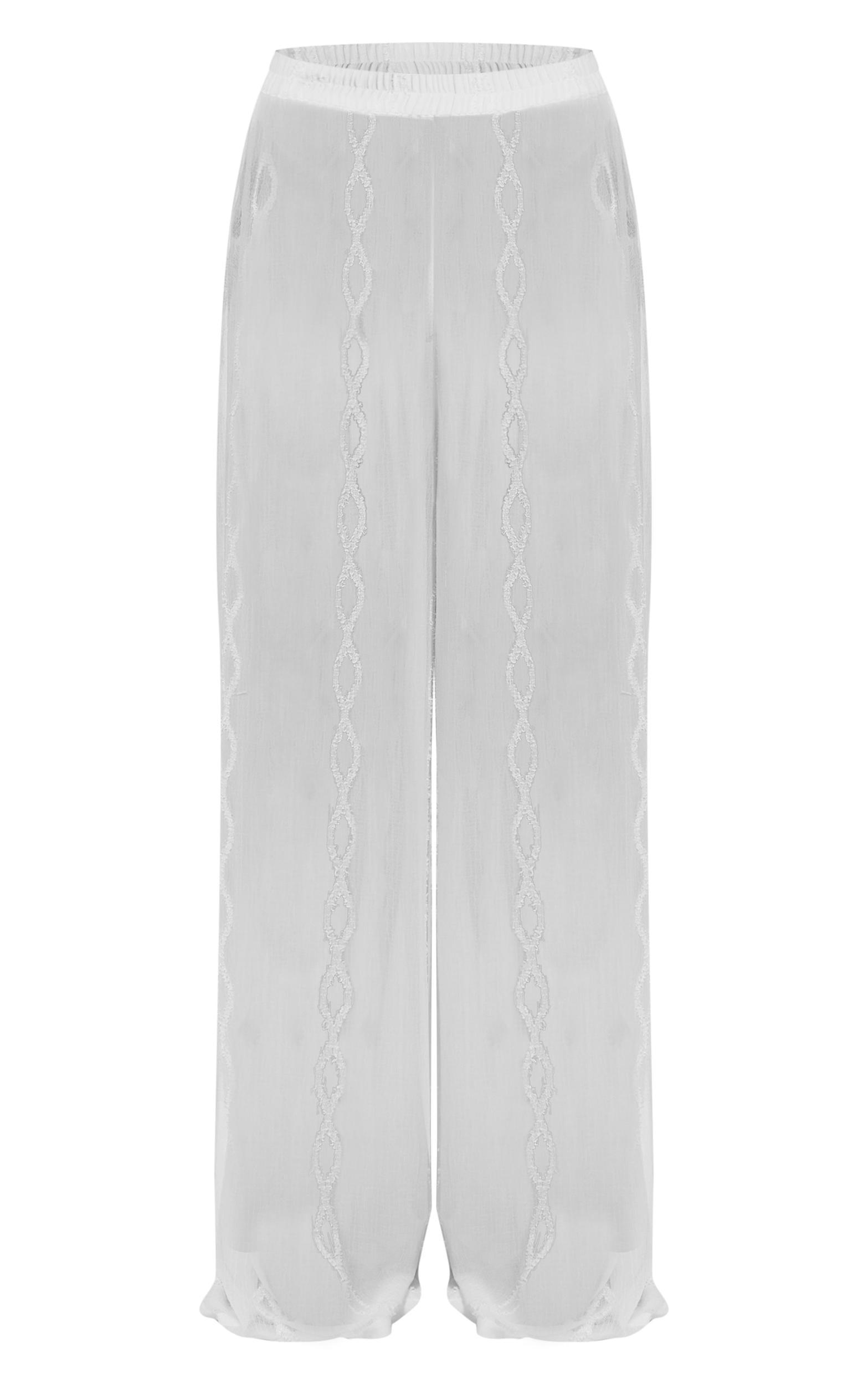 White Textured Chiffon Triangle Beach Top And Pant Set Product Image