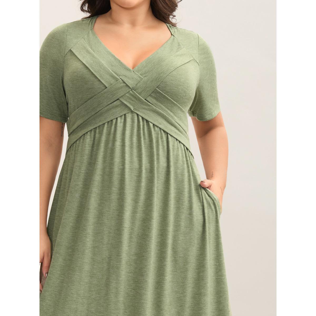 Plus Size Crossover Bodice Stretchy Heather Midi Dress Sage Women Knit Dresses Bloomchic 18-20/2X Product Image
