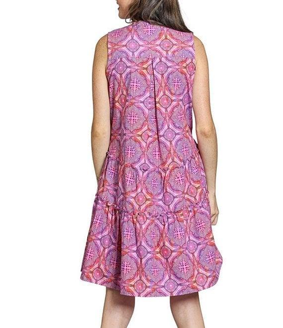 APNY Woven Printed Mandarin Collar Sleeveless A-Line Dress Product Image