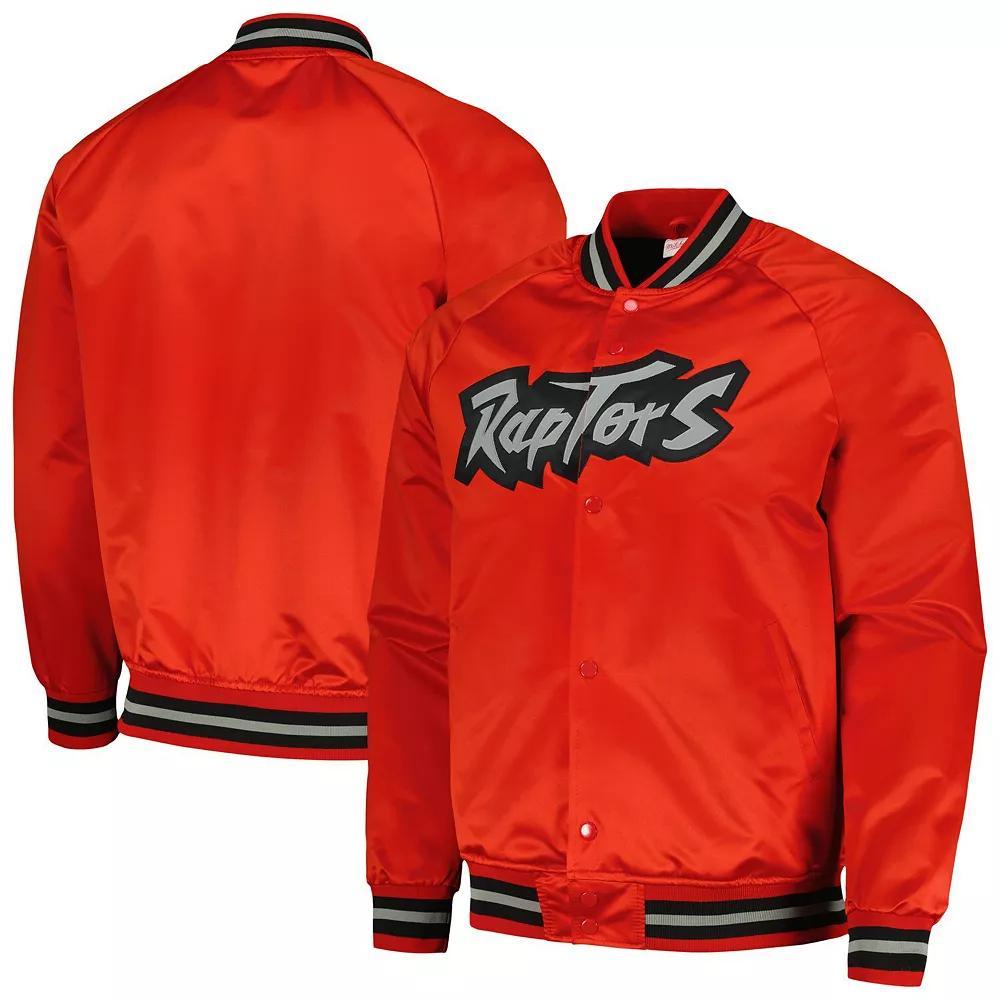 Men's Mitchell & Ness Red Toronto Raptors Hardwood Classics  Throwback Wordmark Raglan Full-Snap Jacket, Size: 3XL, Rpt Red Product Image