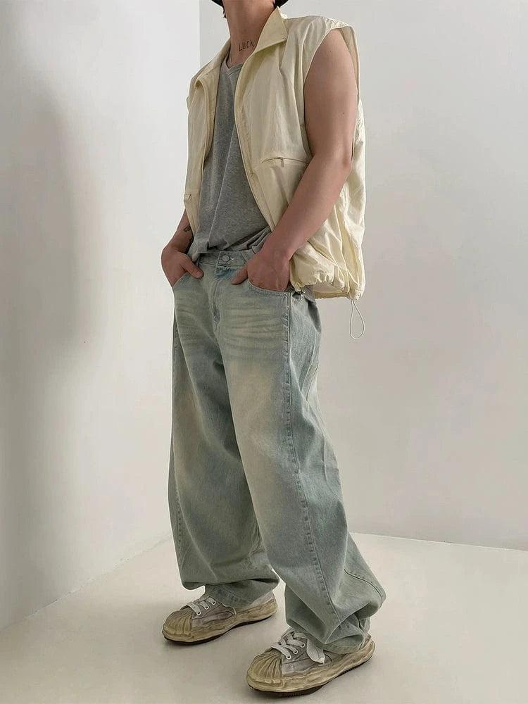 RT No. 19012 WASHED DENIM BAGGY STRAIGHT JEANS Product Image