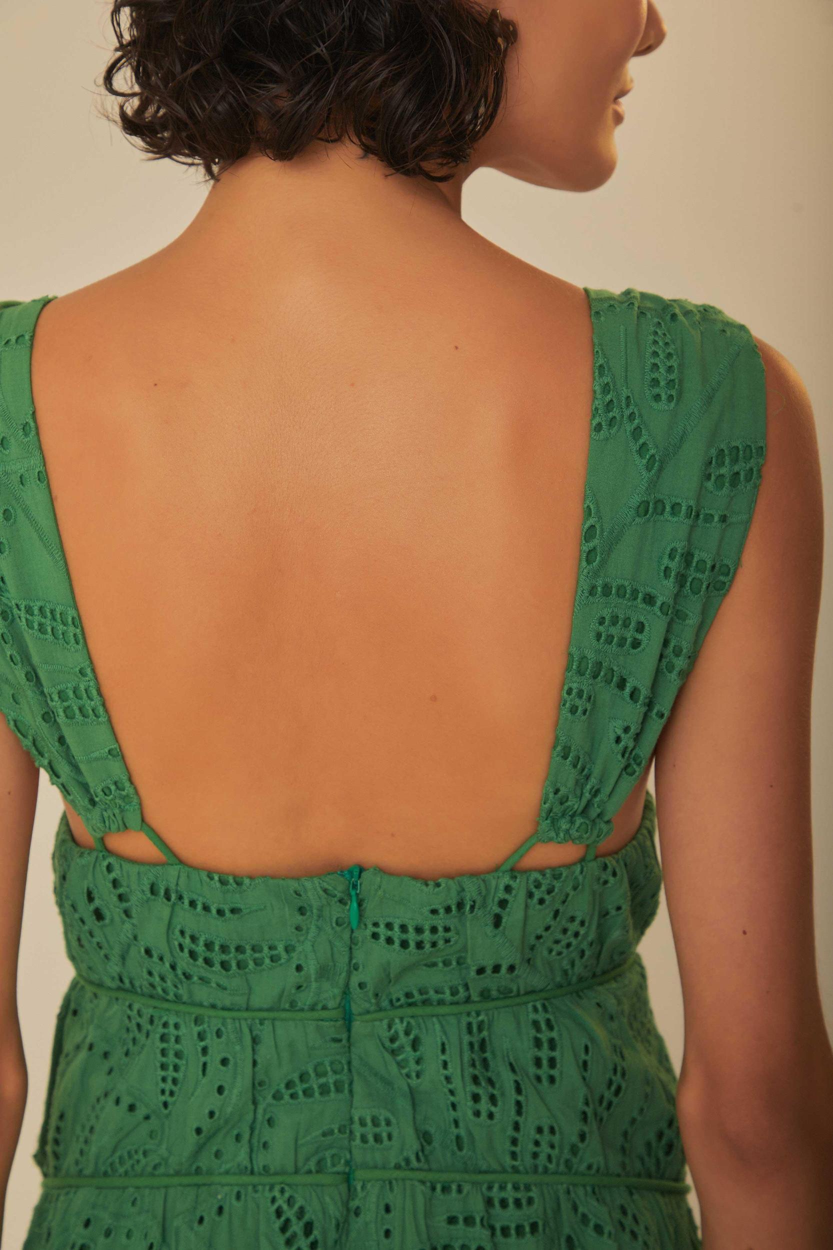 Green Monstera Corset Eyelet Maxi Dress Product Image