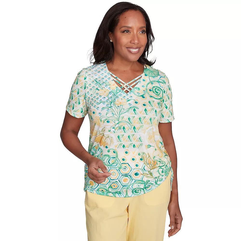 Women's Tropical Geometric Patchwork Tee, Size: Large, Green Team Product Image