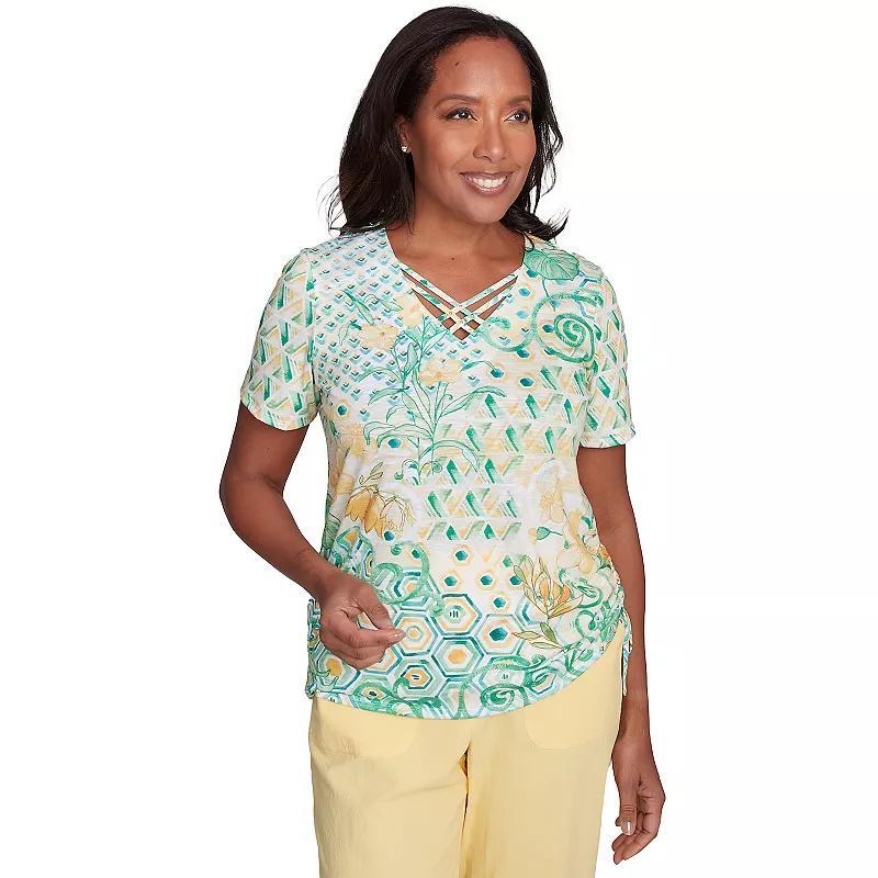 Women's Tropical Geometric Patchwork Tee, Size: Large, Green Team Product Image