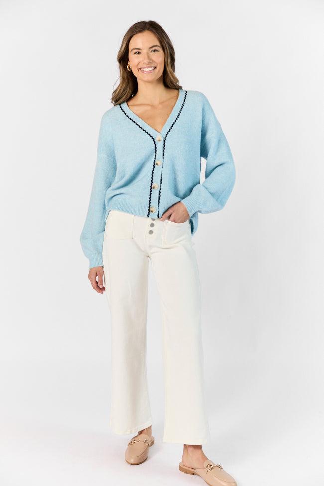 Good Graces Blue and Navy Rickrack Trim Cardigan Product Image