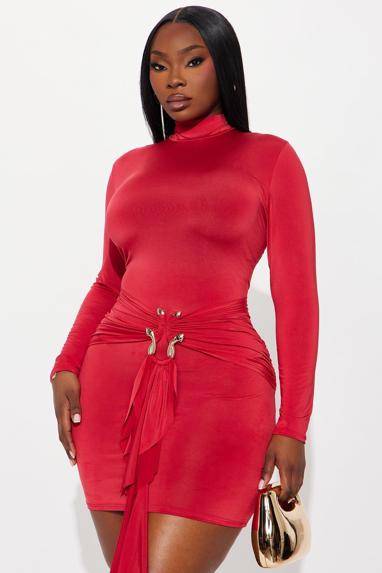 In The Moment Long Sleeve Mini Dress - DarkRed Product Image