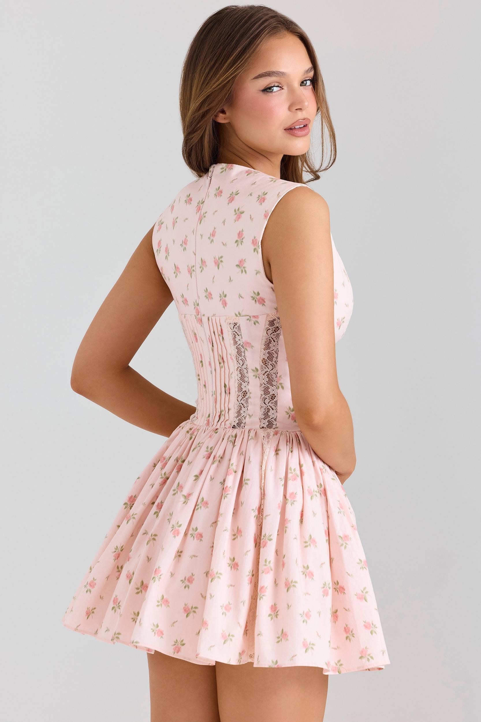 Ysabella  cream rose print stretch cotton mini sundress Product Image