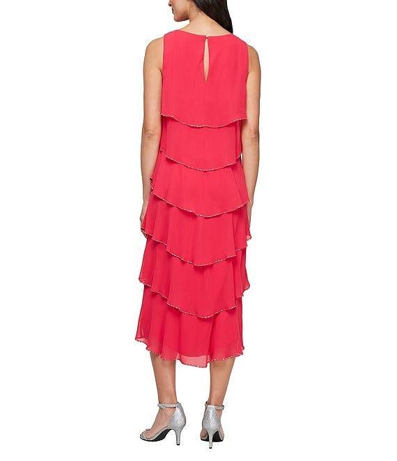 Ignite Evenings Scoop Neck Sleeveless Tiered Chiffon Midi Dress Product Image