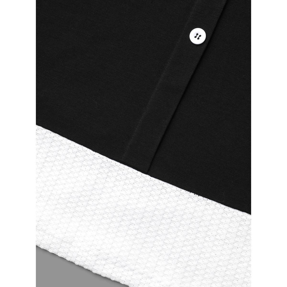 Plus Size Square Neck Color Block Button Detail Dress Black Women Elegant Gathered Knit Dresses Bloomchic 14-16/1X Product Image