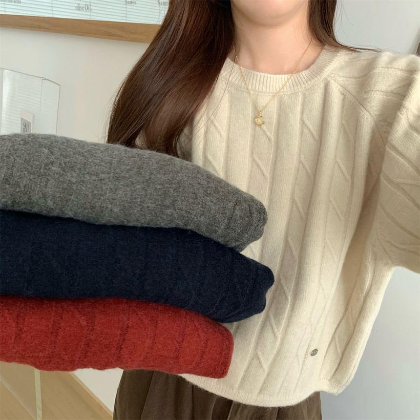 Crewneck Ribbed Plain Sweater Product Image