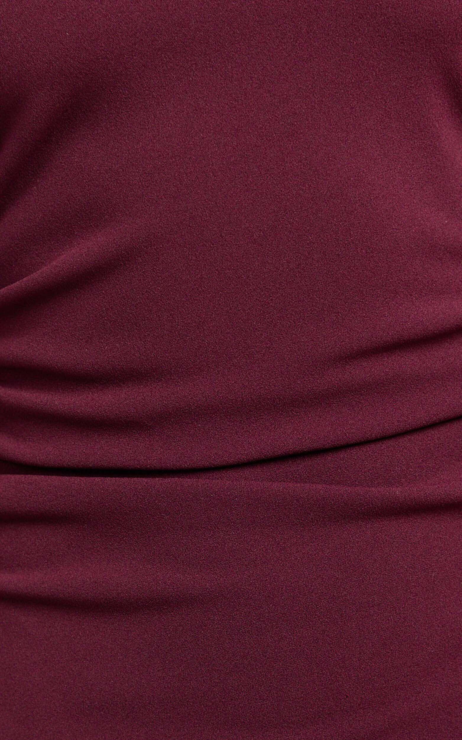 Lucinda Mini Dress - Scoop Neck Ruched Bodycon Dress in Burgundy Product Image