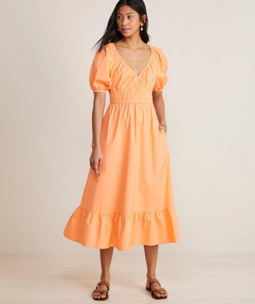 Marina Poplin Puff-Sleeve Midi Dress Product Image