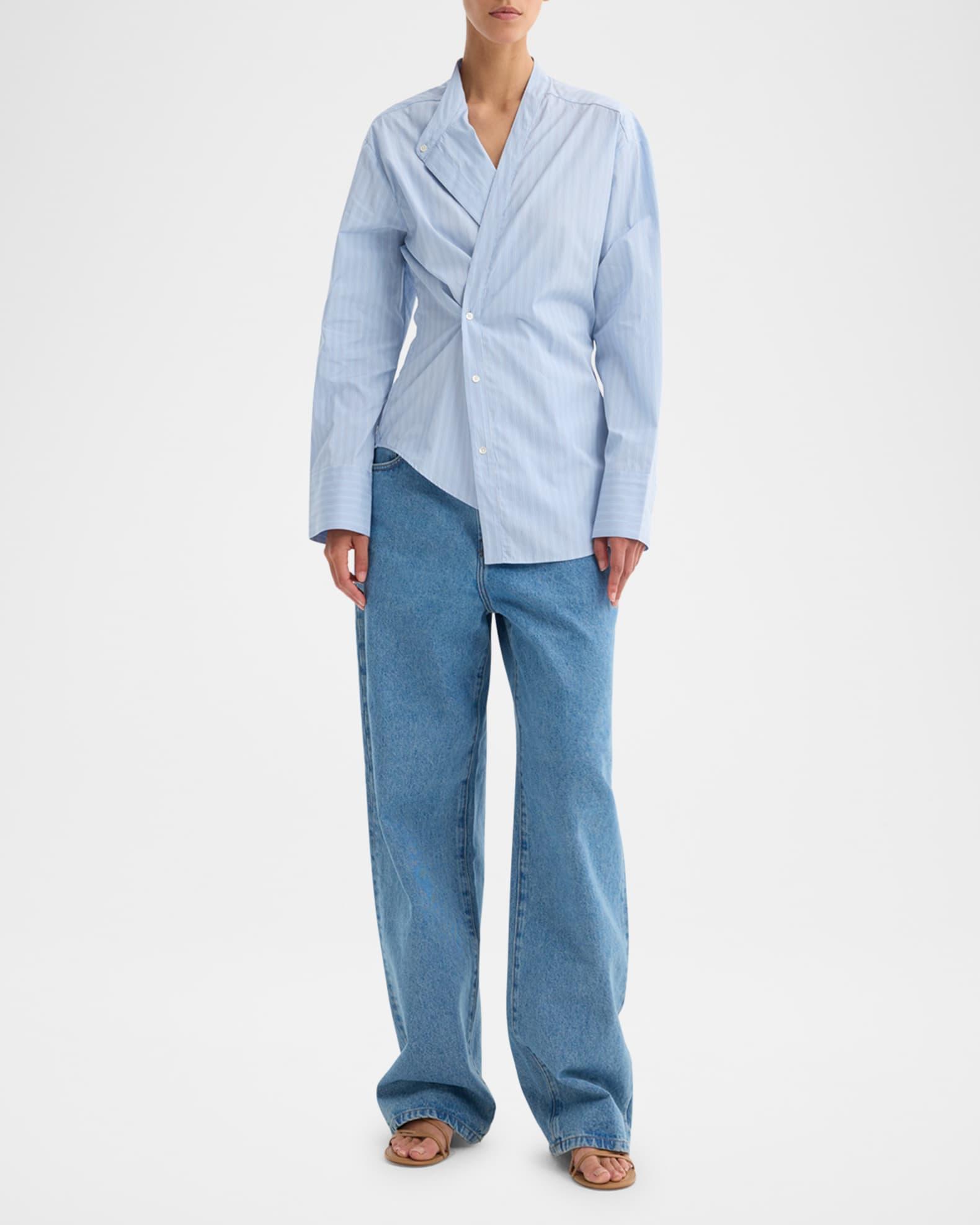 Stripe Long-Sleeve Overlap Shirt Product Image