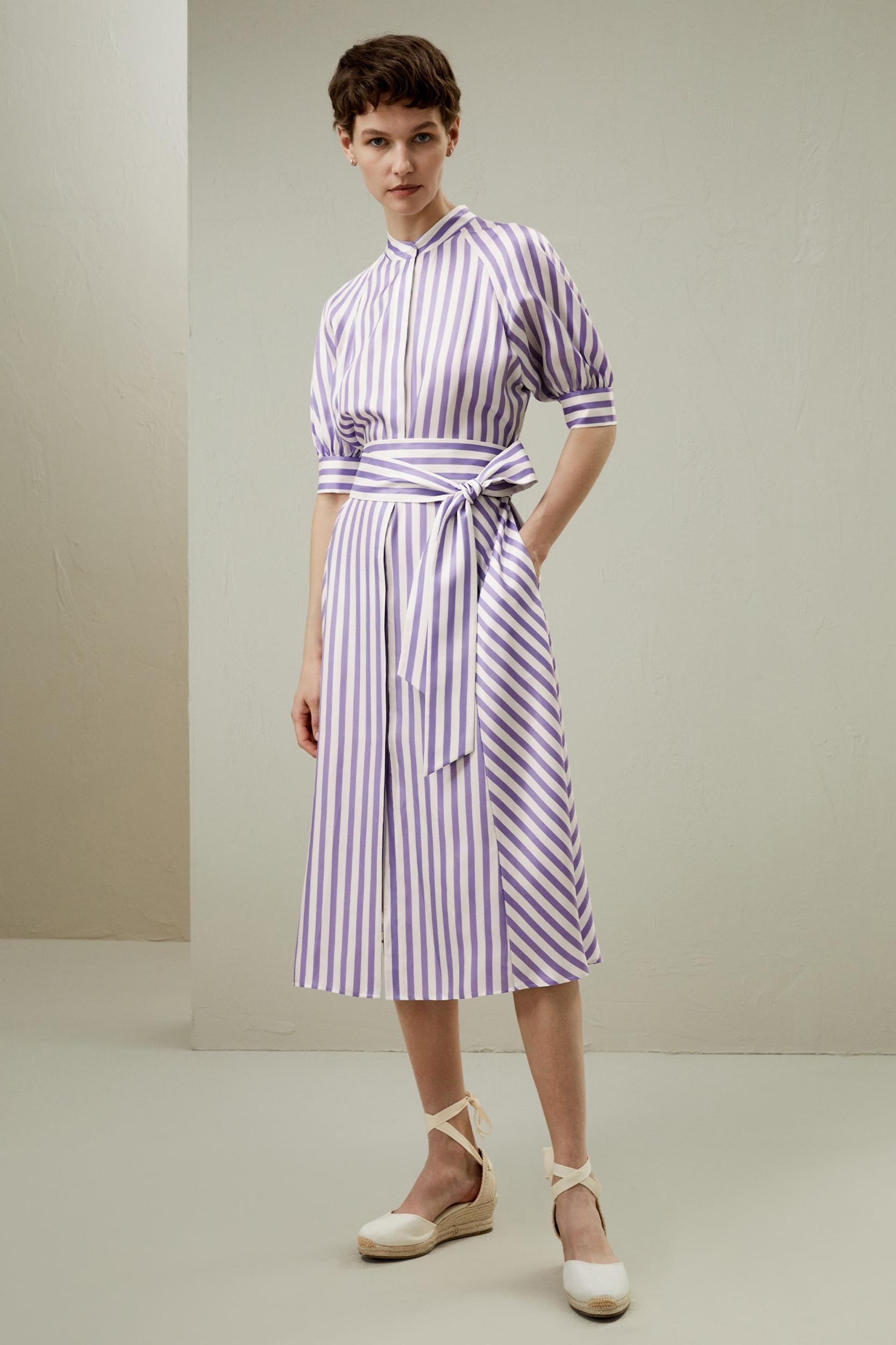 Lavender Striped Silk Shirtdress Product Image