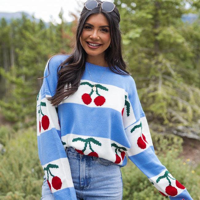 The Cherry On Top Blue Sweater FINAL SALE Product Image