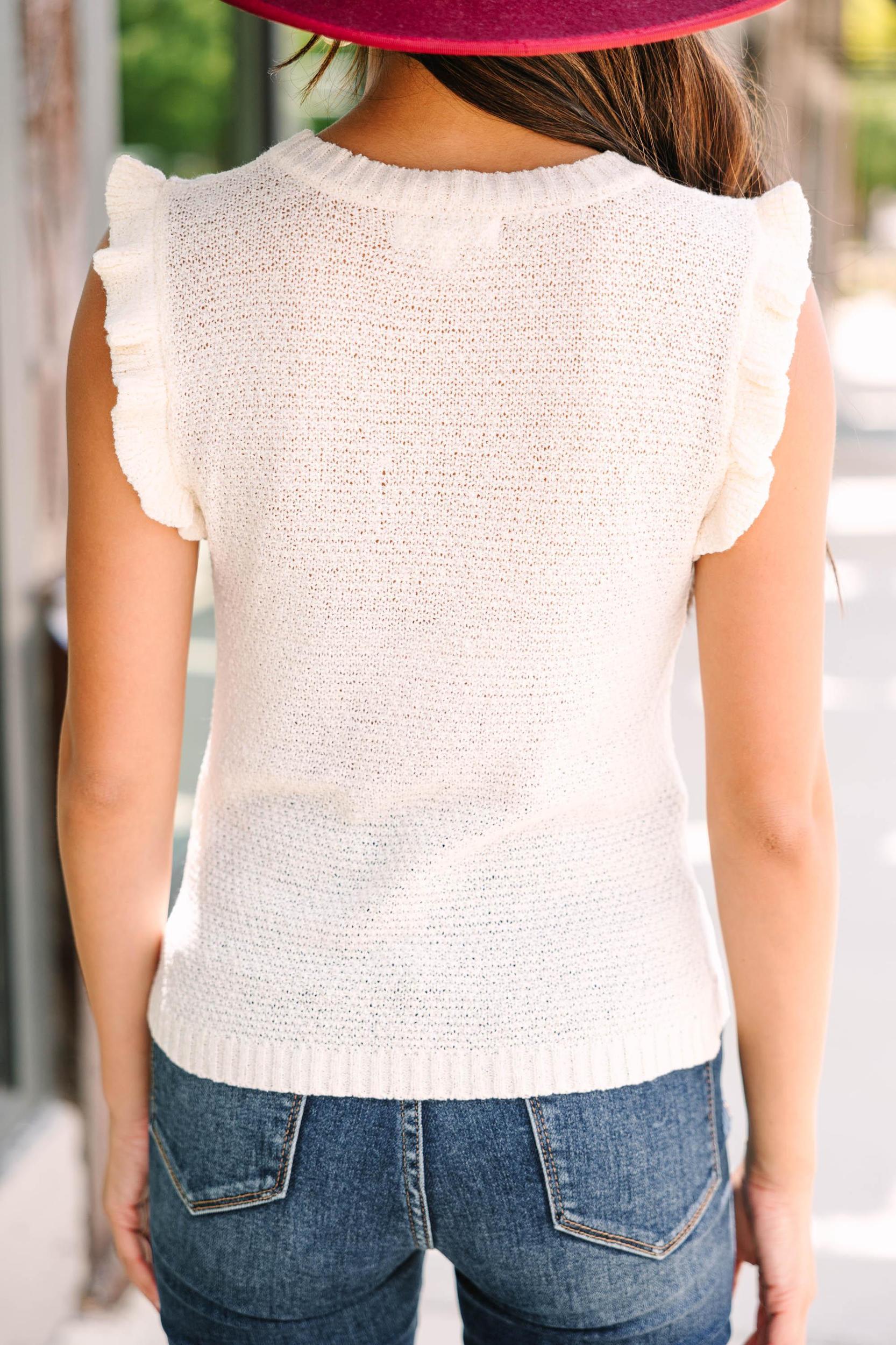Your Way Oatmeal White Cable Knit Tank Female Product Image