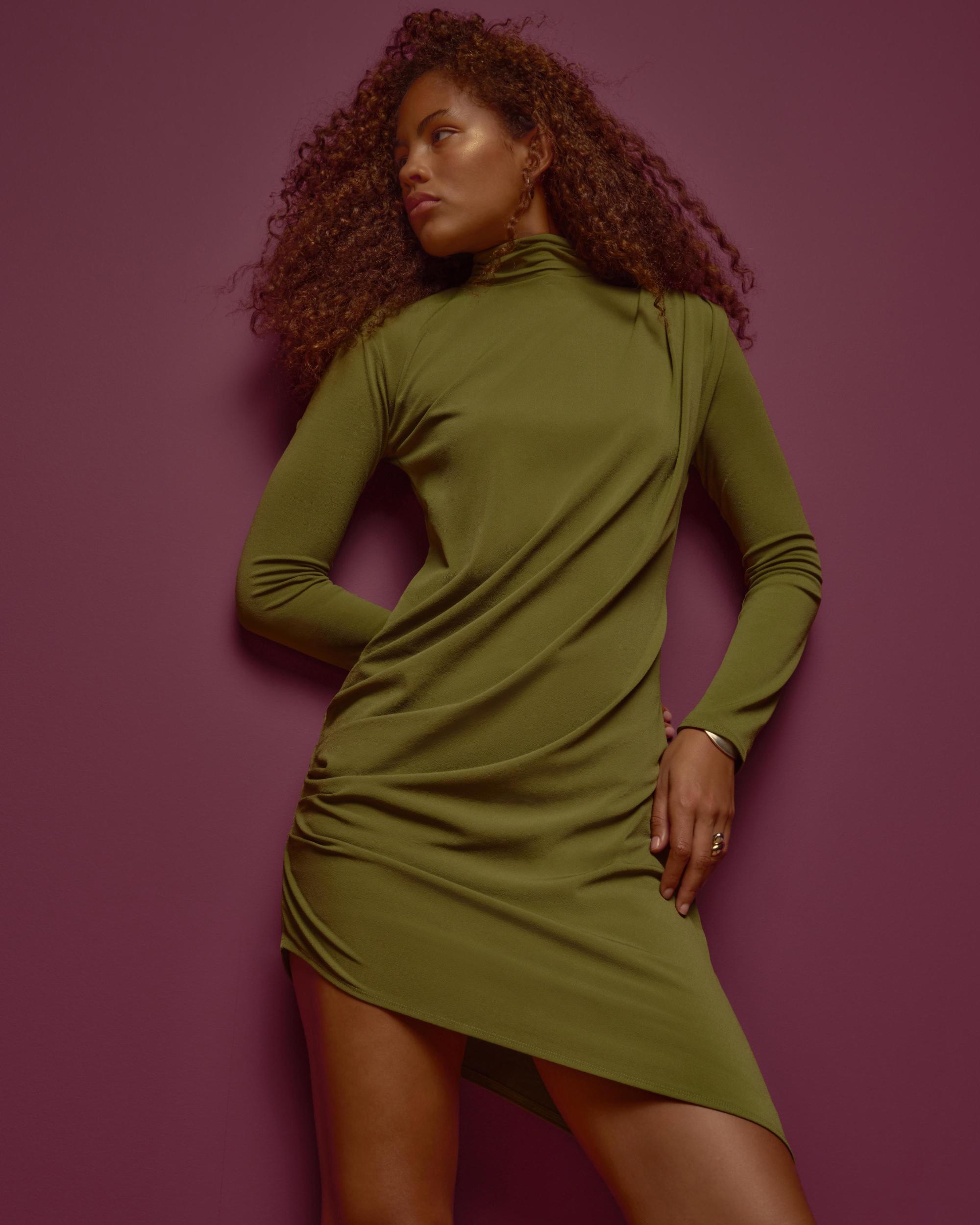 Vol. 28 Long-Sleeve Draped Mini Dress Product Image