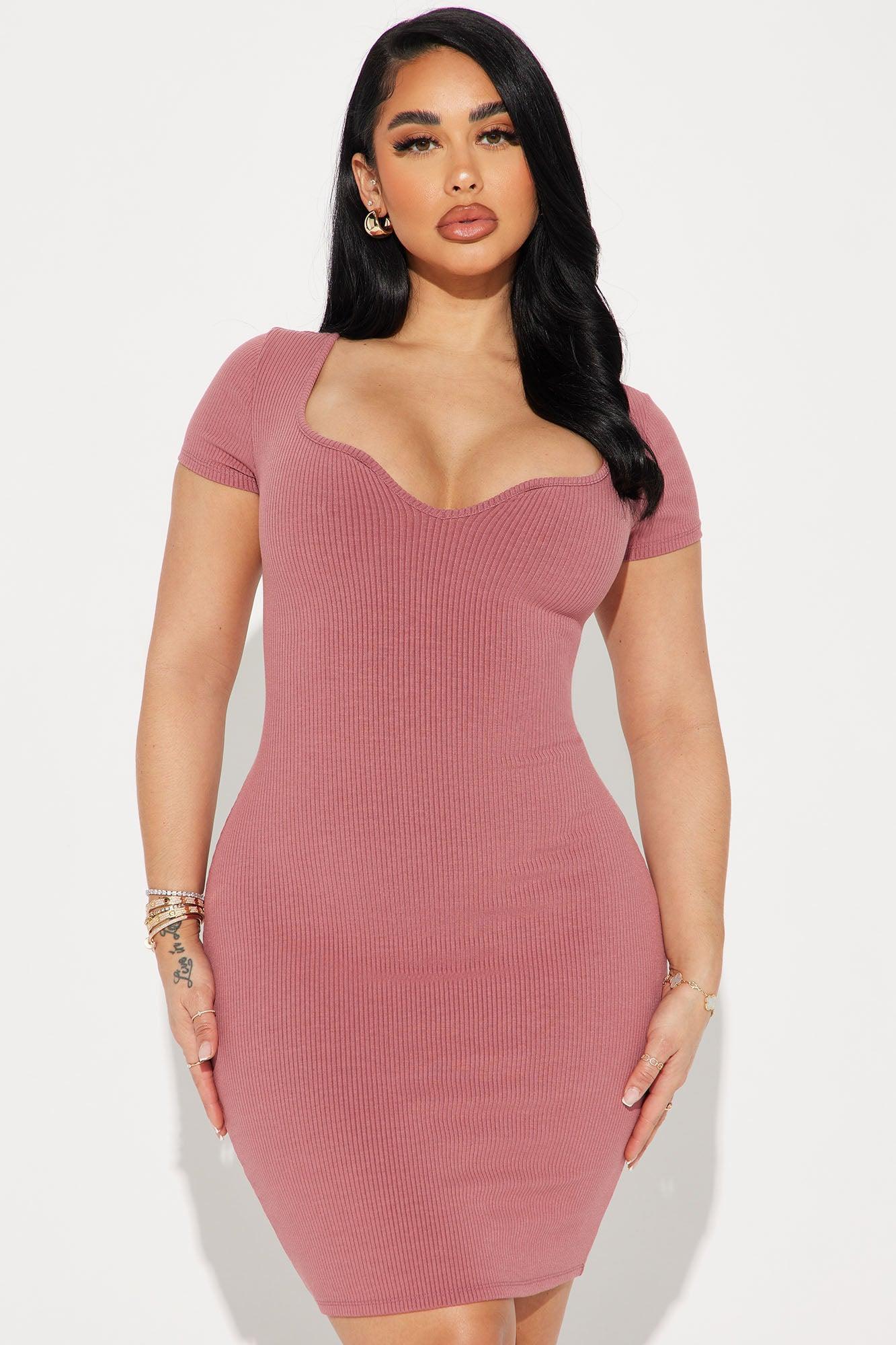 Elena Ribbed Mini Dress - Rose Product Image